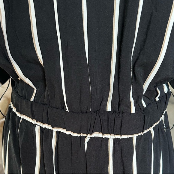 H&M Black White Tan Striped Pant Jumpsuit Tie Front Euro Summer Casual Size 12 - Picture 6 of 11